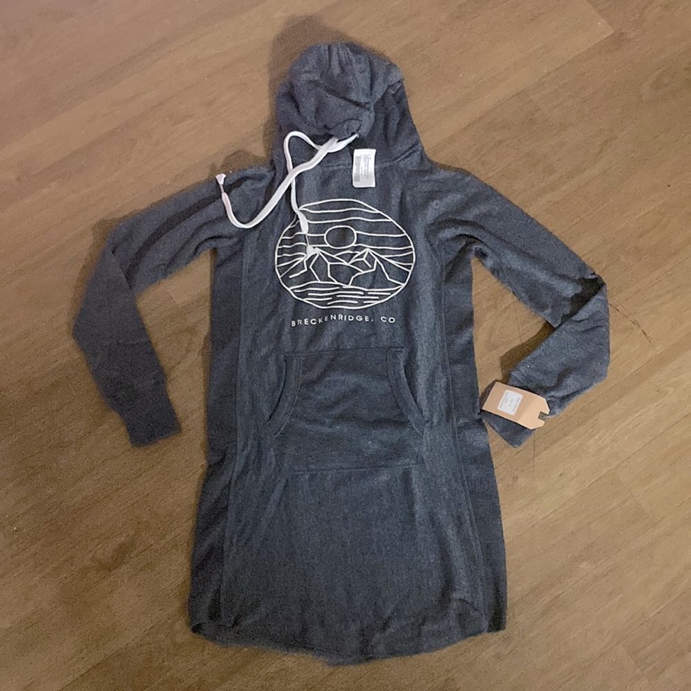 brand new small greyish blue sweatshirt dress with hood